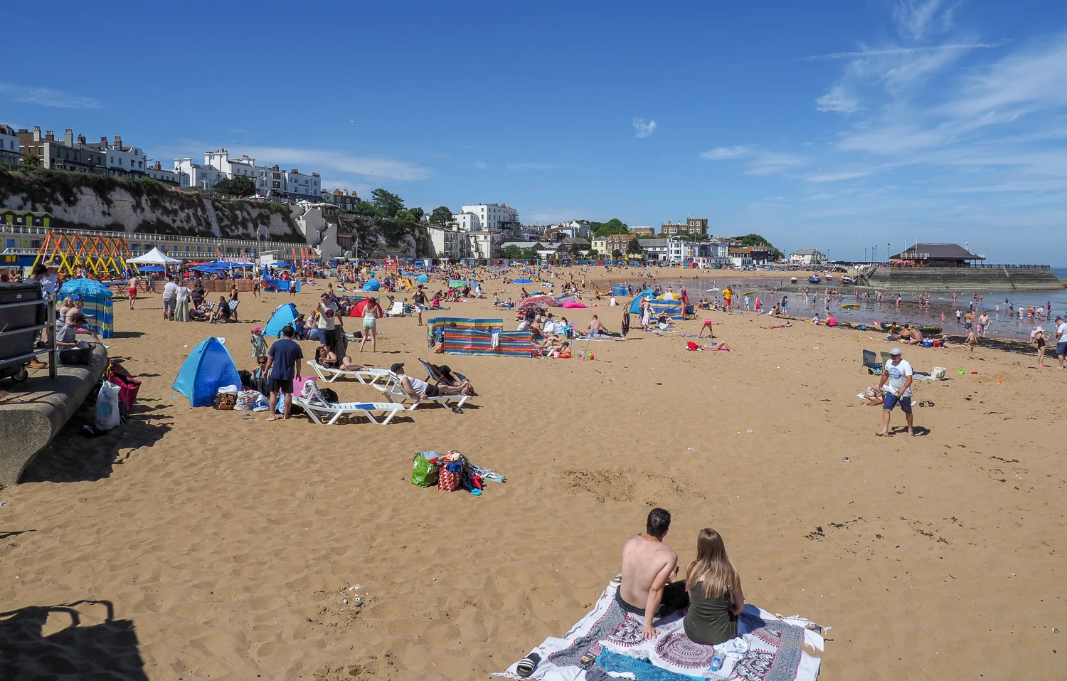 Beside the seaside beside the sea on a glorious summer day. Broadstairs Beach, Kent, UK.