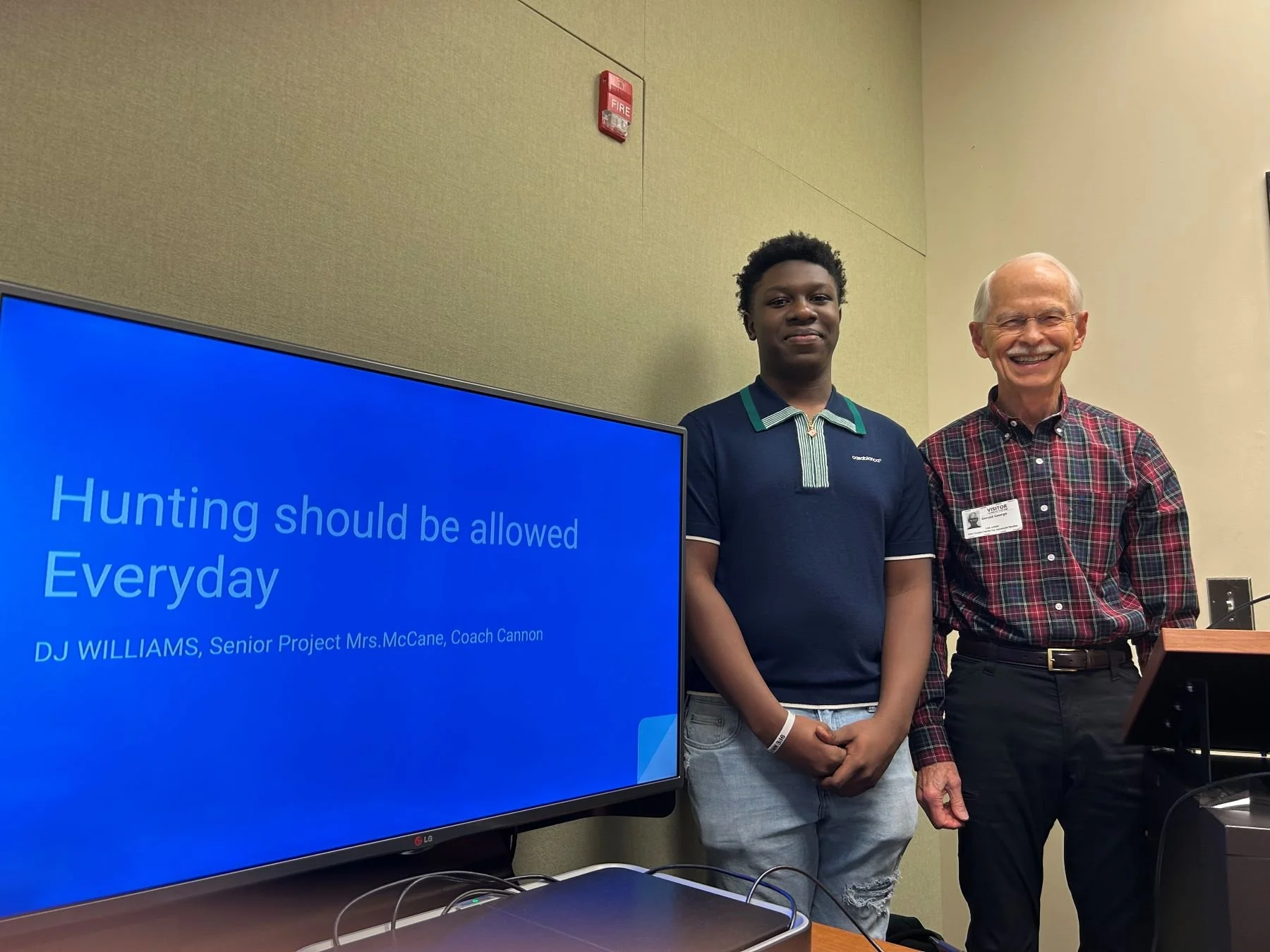 DJ Williams presenting his Senior project on hunting on 12-11-2025.
