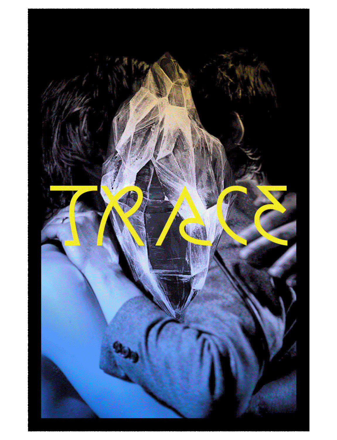 Ein facettenreicher Kristall liegt über dem Kuss zweier Männer, und darüber steht "Trace".