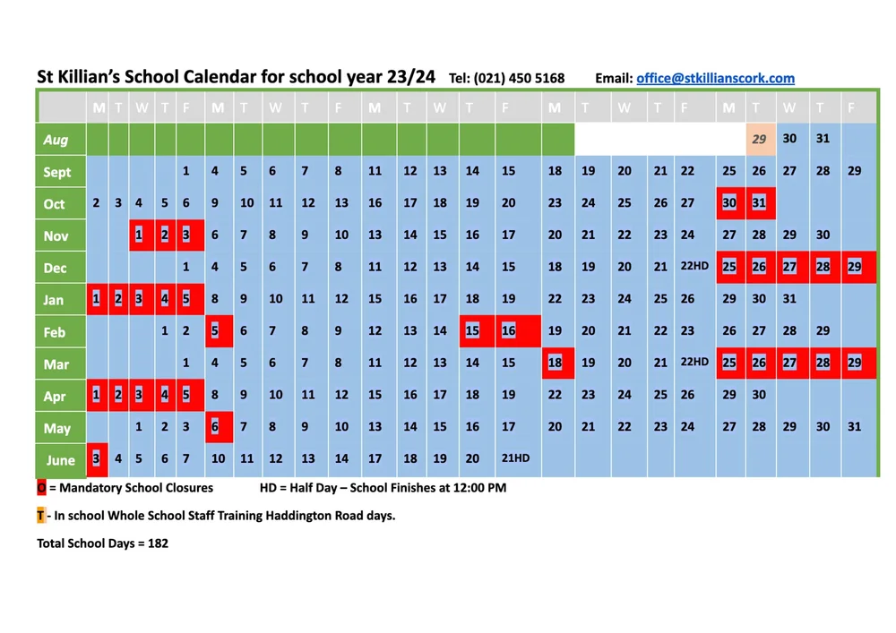 School Calendar 2020/2021 — St. Killian's School, Telephone 021 450 5168
