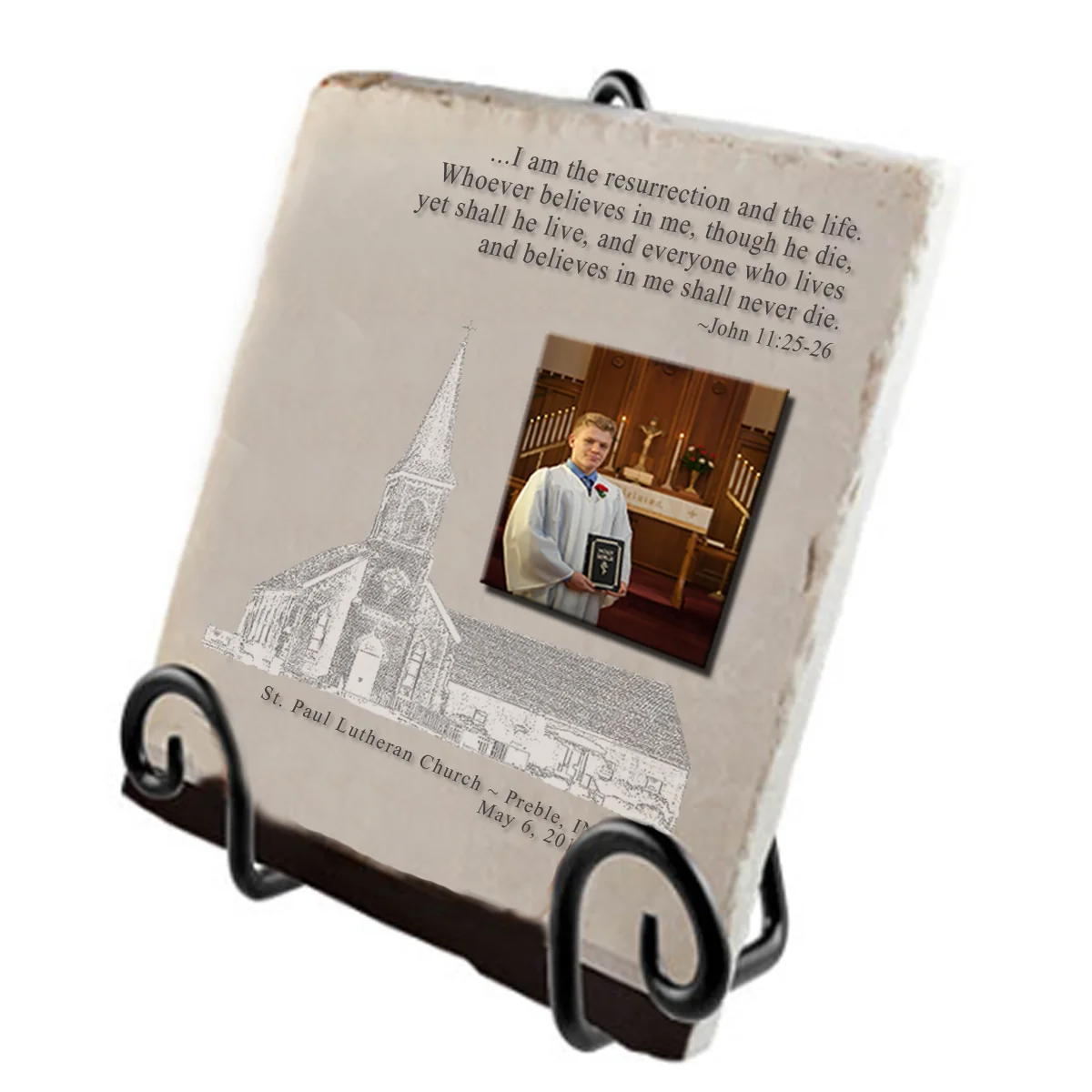 6X6 TUMBLED TILE STONE W/ METAL EASEL $65