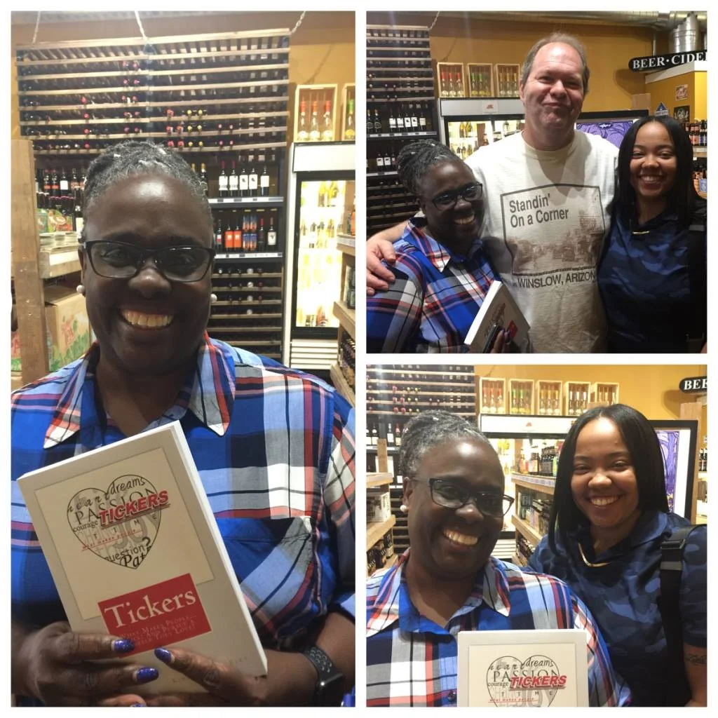 Emma and Dorian Newberg with Jerry Eley at the "Tickers" book signing at the Bucket Trade in Petersburg, VA, on July 30, 2017.