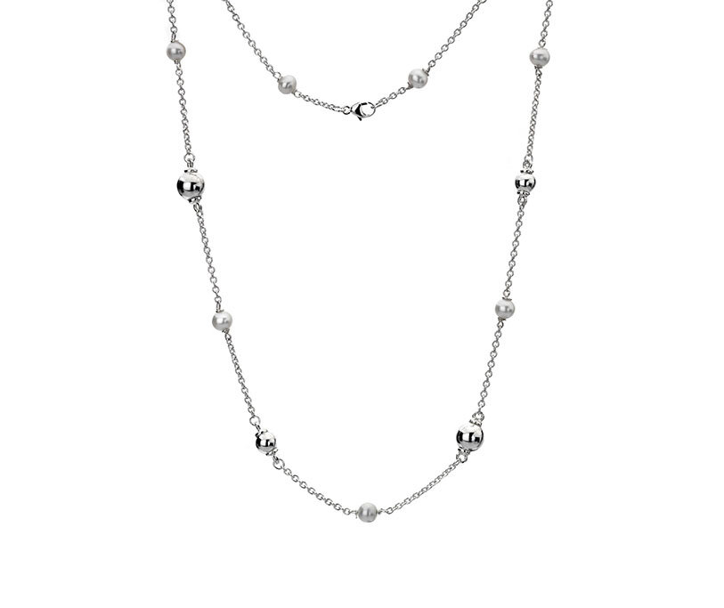 Silver Sphere &amp; Pearl Necklace