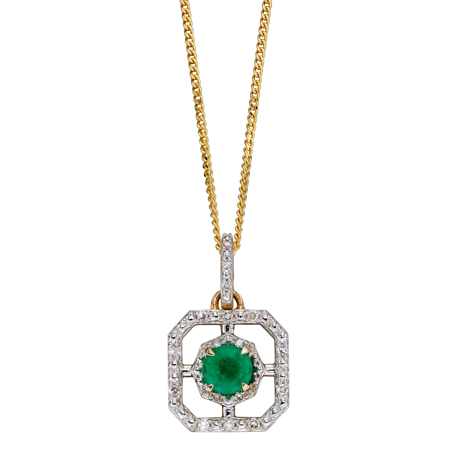 9ct Emerald &amp; Diamond Necklace