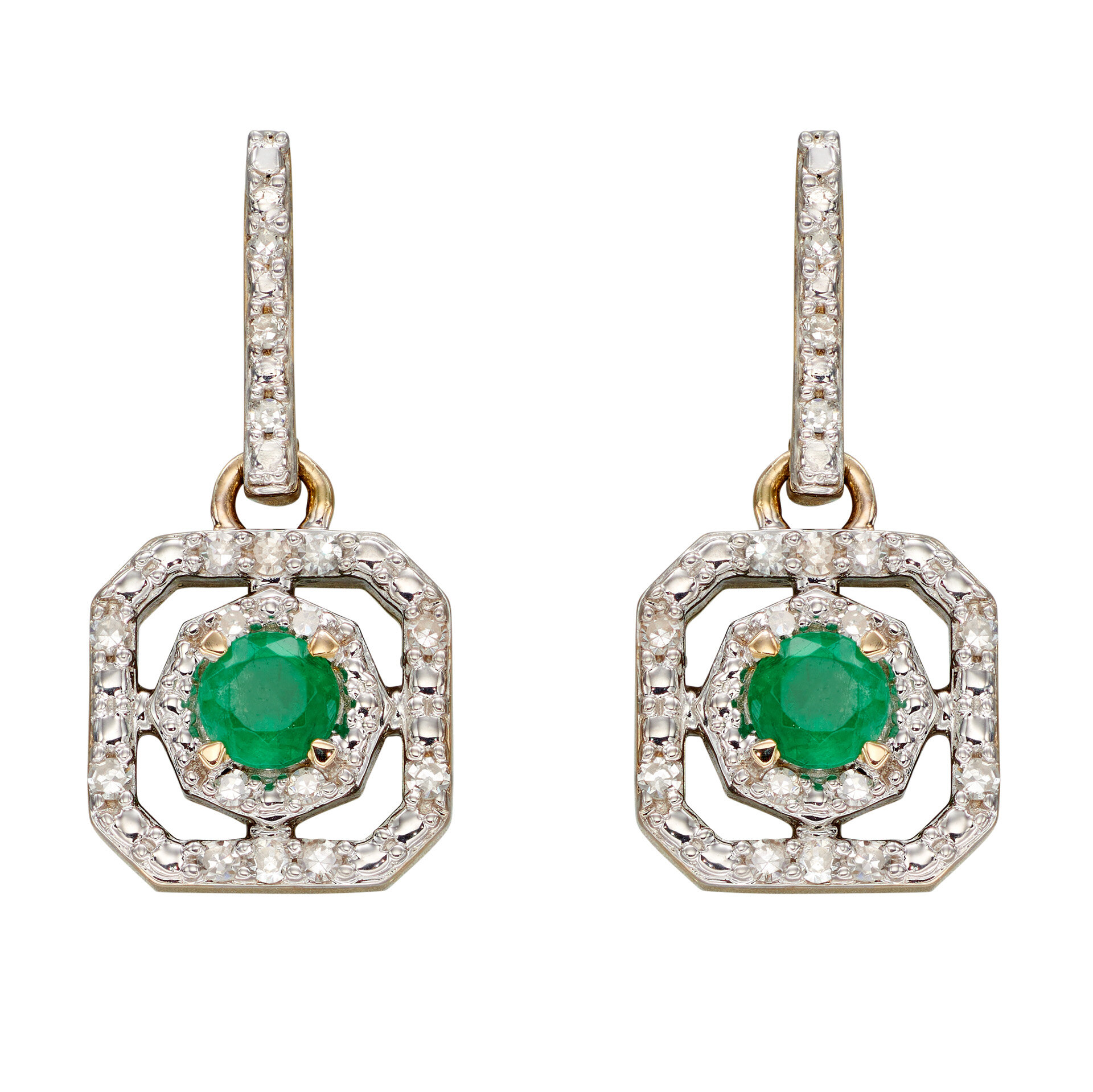 9ct Emerald &amp; Diamond Earrings 