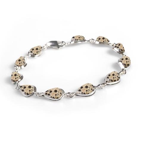 Silver &amp; Dalmatian Jasper Teardrop Link Bracelet