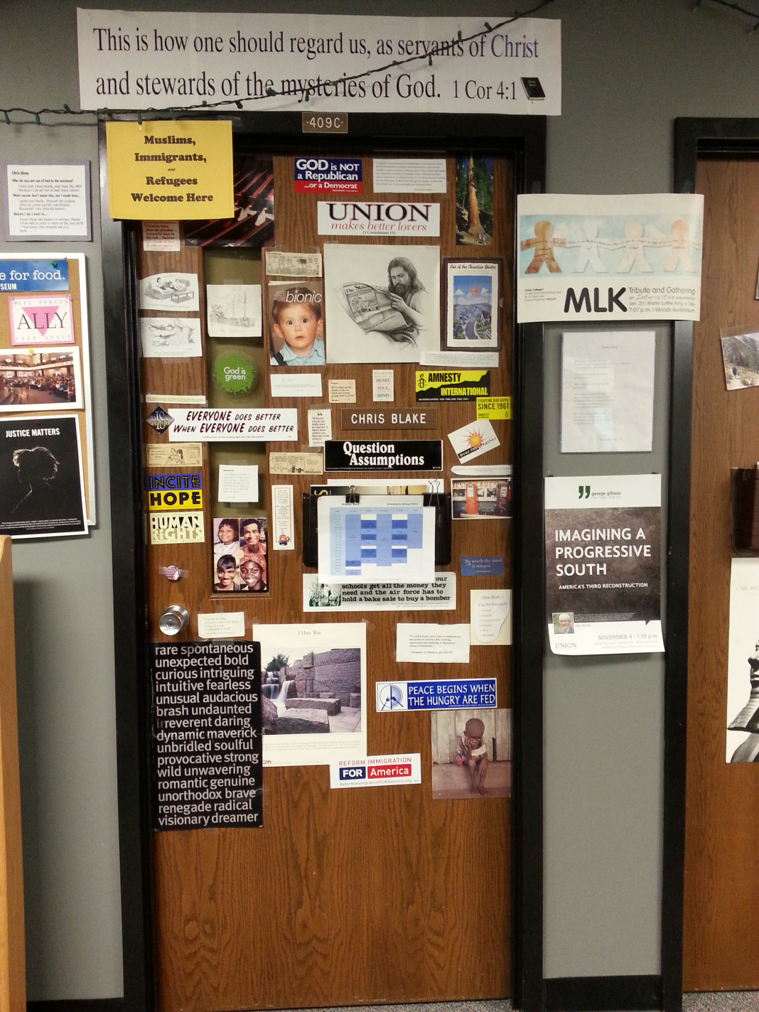 Chris Blake’s office door.