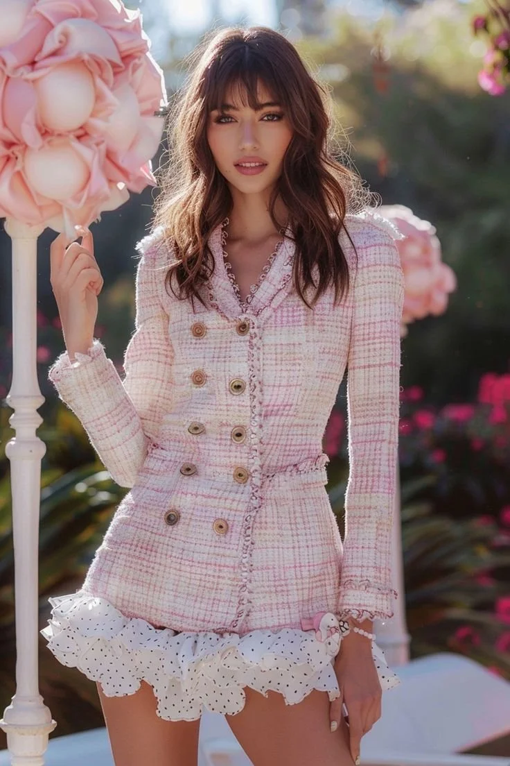 AALight Pink Tweed Blazer Short Homecoming Outfits with Buttons - Light Pink _ 2XL.jpg