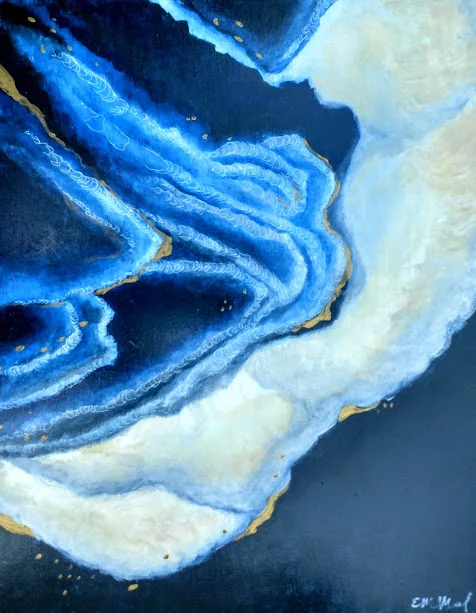 “Drip Agate Nebula”. Mixed media, 30″ x 24″. 2018