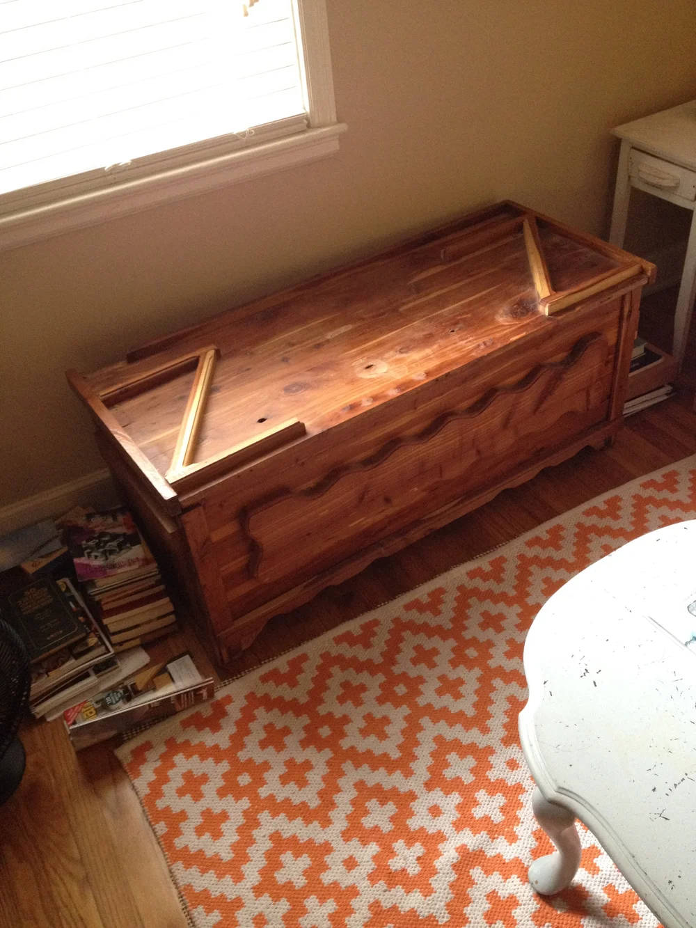  Ever since I had seen this chest, I had been annoyed by it. It was given to us by my wife's parents (bless them), and while it makes for good storage space, the craftsmanship, strange additions, and the finish made it something of an eyesore for me.