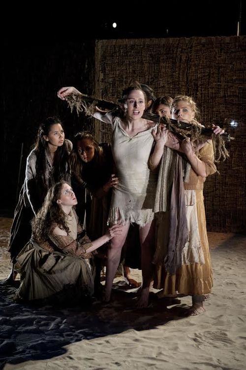 The Trojan Women, Ripe Time, SUNY Purchase, 2008, Pictured: Waymon Arnette, Landon Boyter, Karina Bradfield, Marcus Callendar, Aja Salakaster, Caleb Eberhardt, Lilly Egan, Sayre Fox, Le'Asha Julius, Jen Loring, Caitlin Ma, Aleca Piper, Melissa Toomey, and Sophia Zukowski