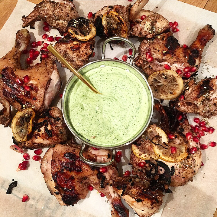 Steph's Za’atar BBQ Chicken with Green Garlic Tahini Sauce
