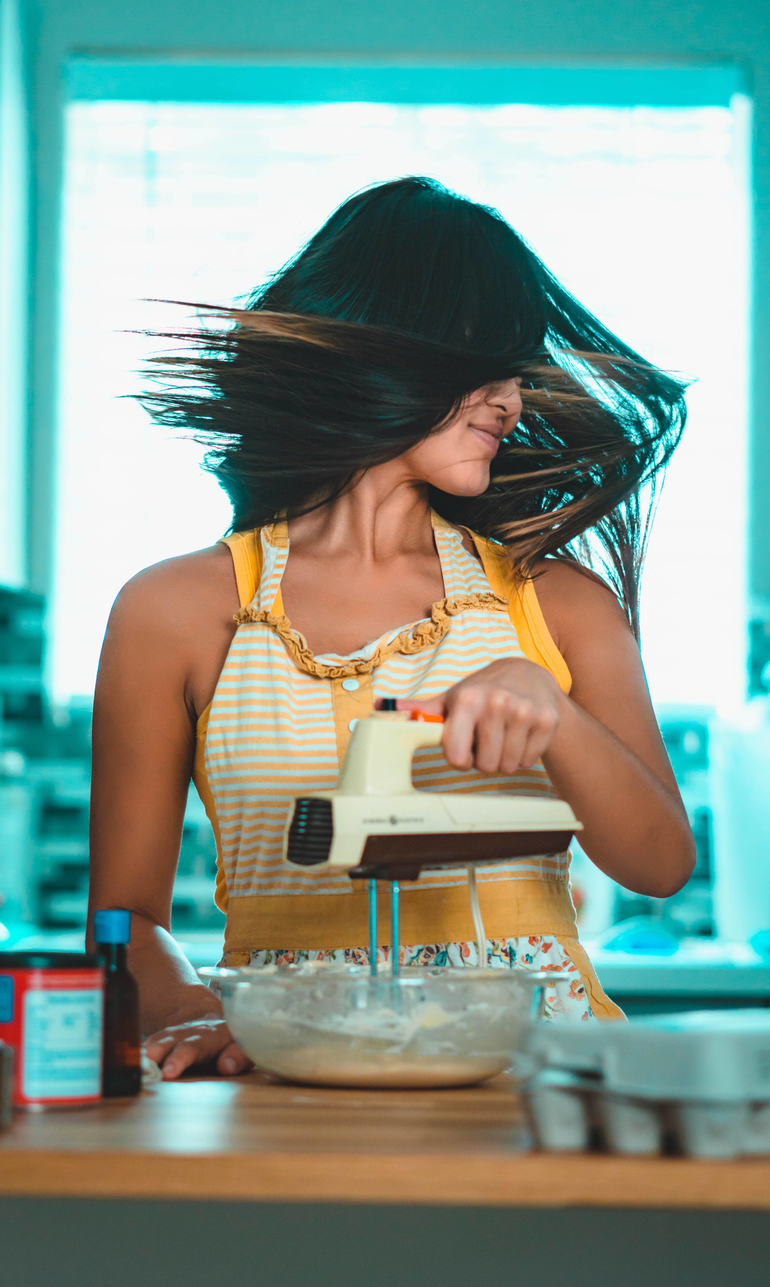  Woman Baking Batter Hair Flip 
