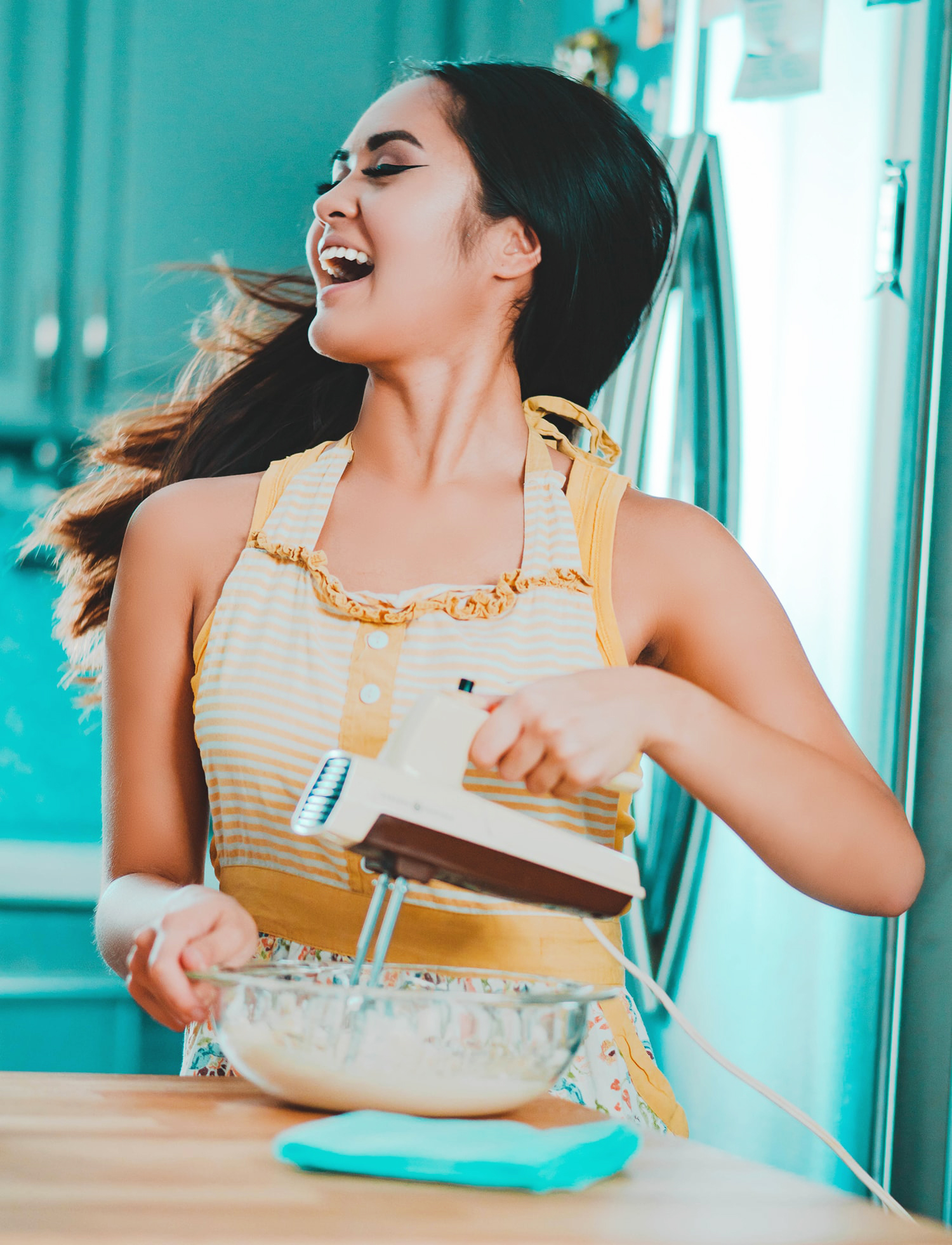  Woman Happy Kitchen Cake Batter Brightened 