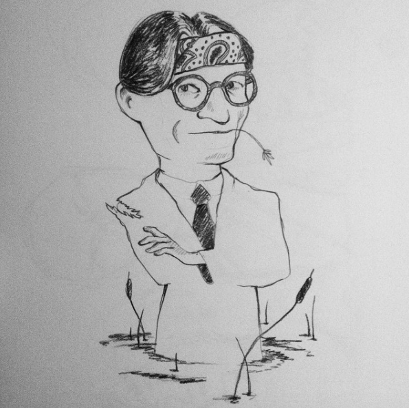 Sketch for an editorial portrait for a Vogue article where Hamish Bowles did a survival camp.