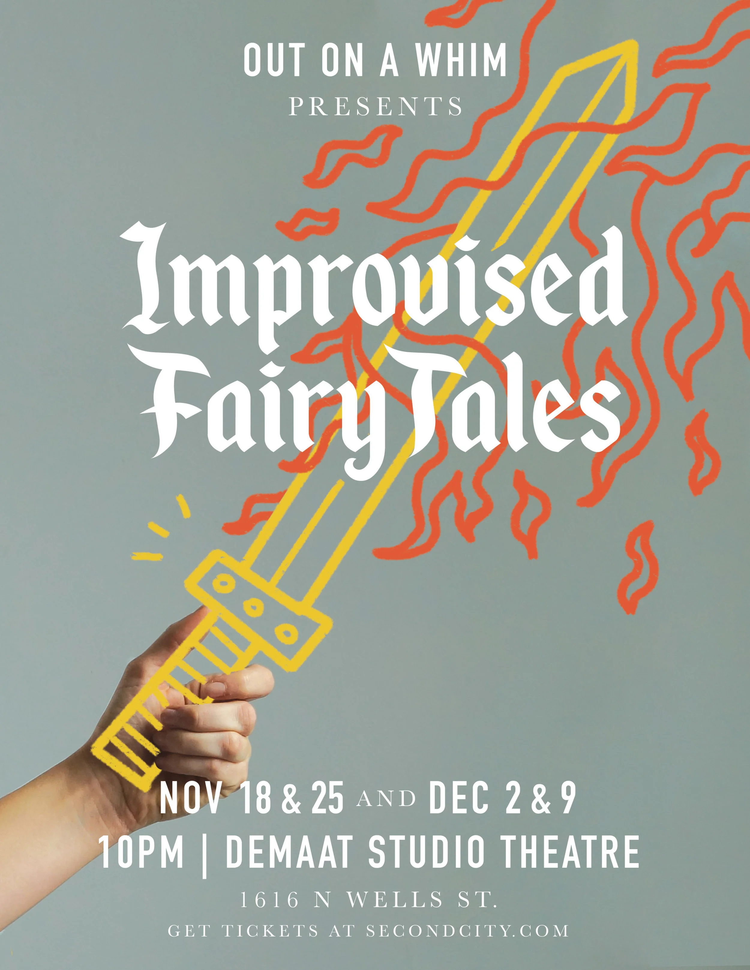 A set of posters and social graphics for a multi-week run of Improvised Fairy Tales - a dream to photograph, design, and perform for! 