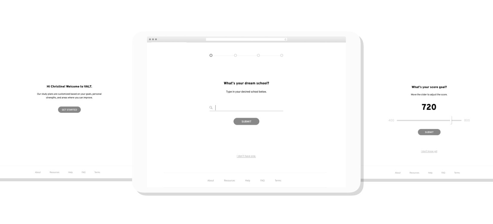 Initial Onboarding Wireframes
