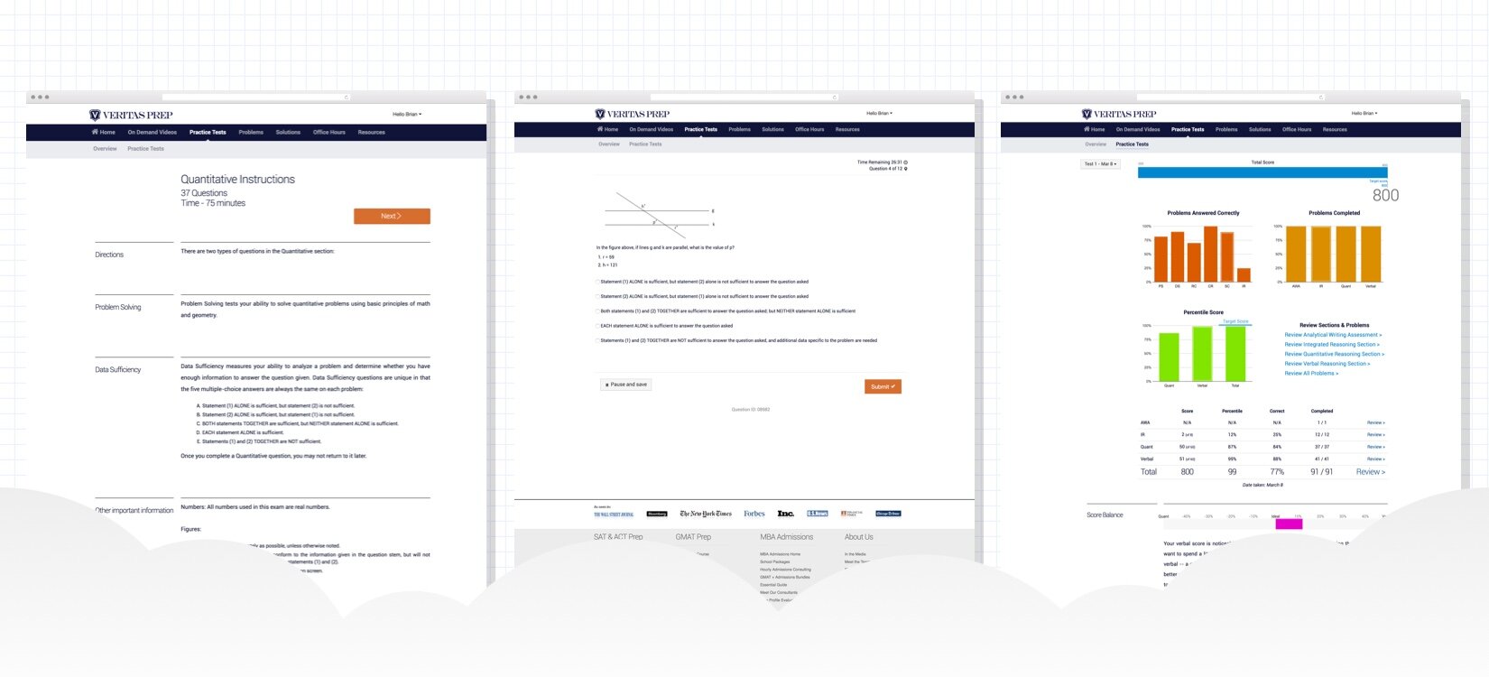 (L-R) Original Overview Page, Q&amp;A Page, and Results Page