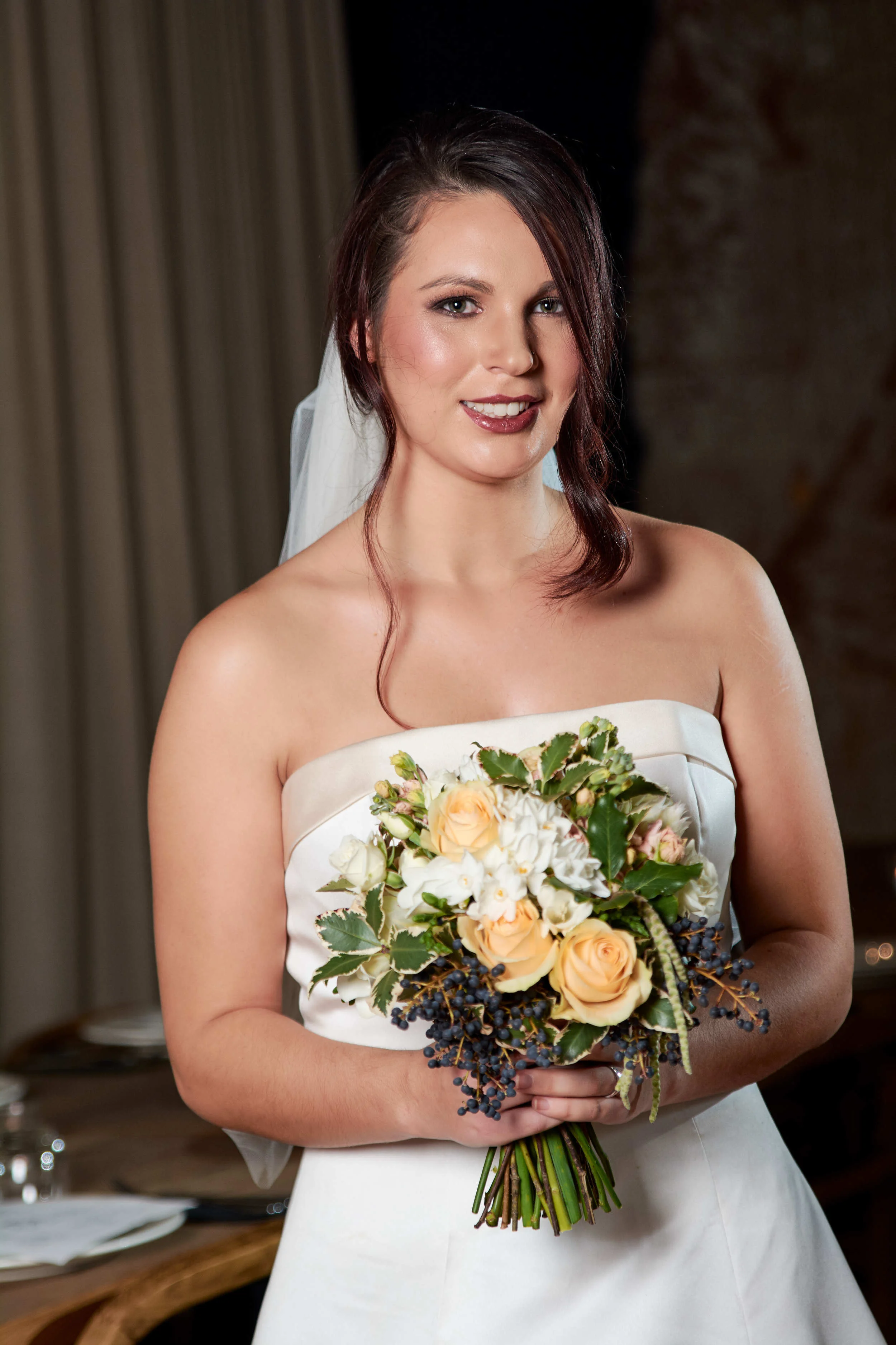 Bride holding floral bouquet at Red Hill Epicurean, Victoria Australia