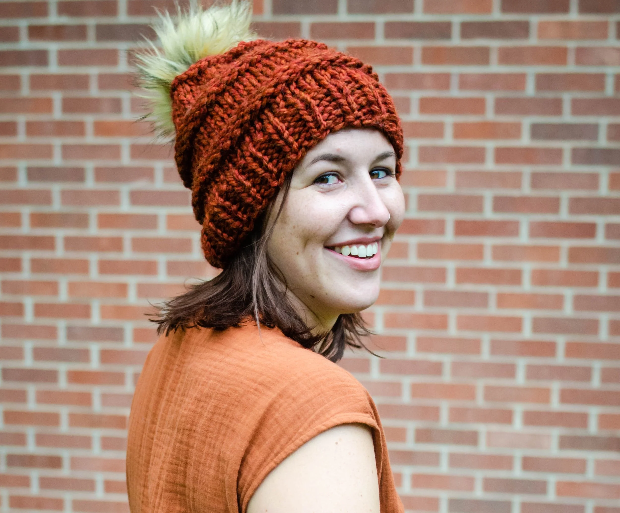 Handmade Knit Beanie - Fur Pom Pom - Chunky Knit - Winter Hat