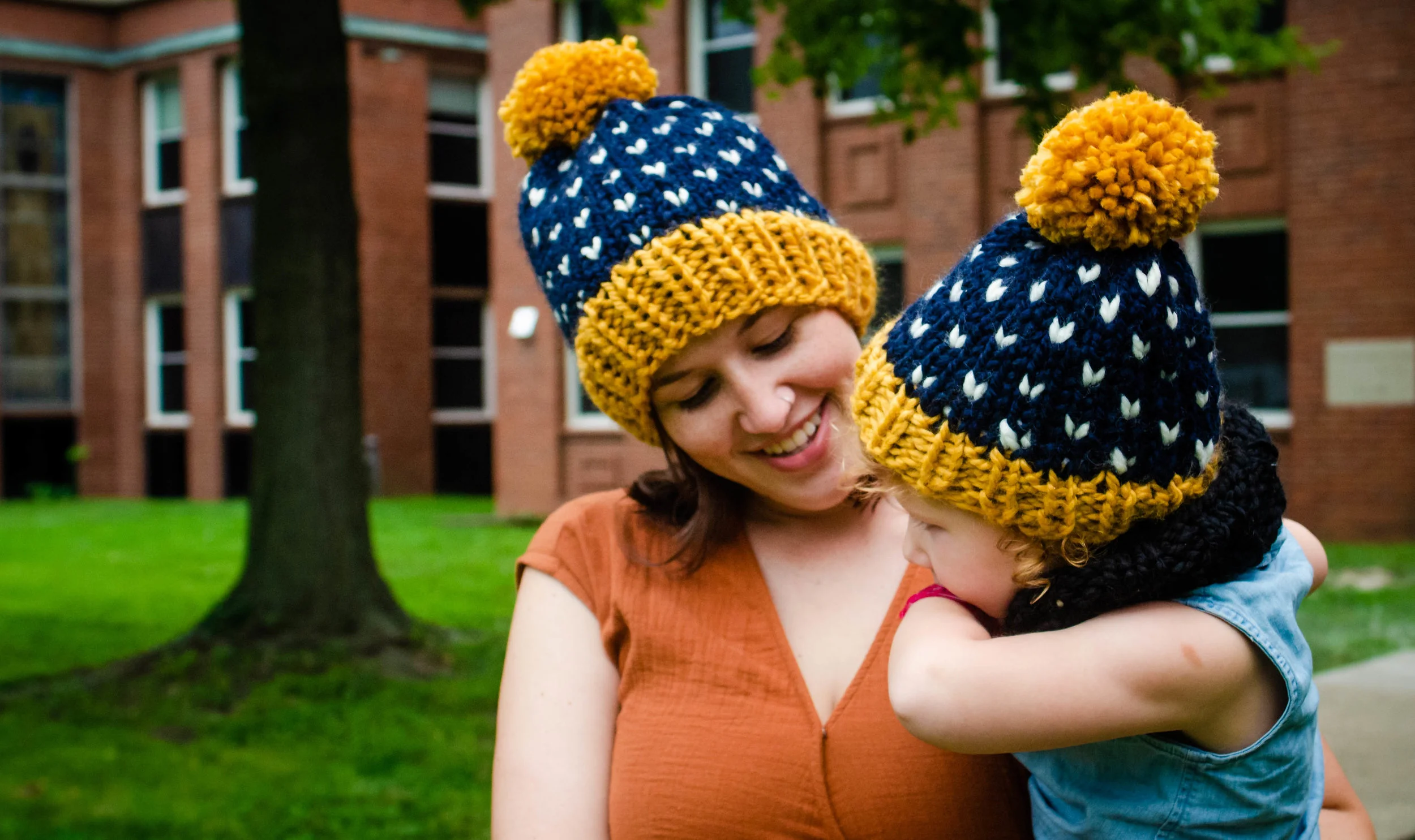 Mommy and Me - Handmade Knit Beanie - Fur Pom Pom - Chunky 