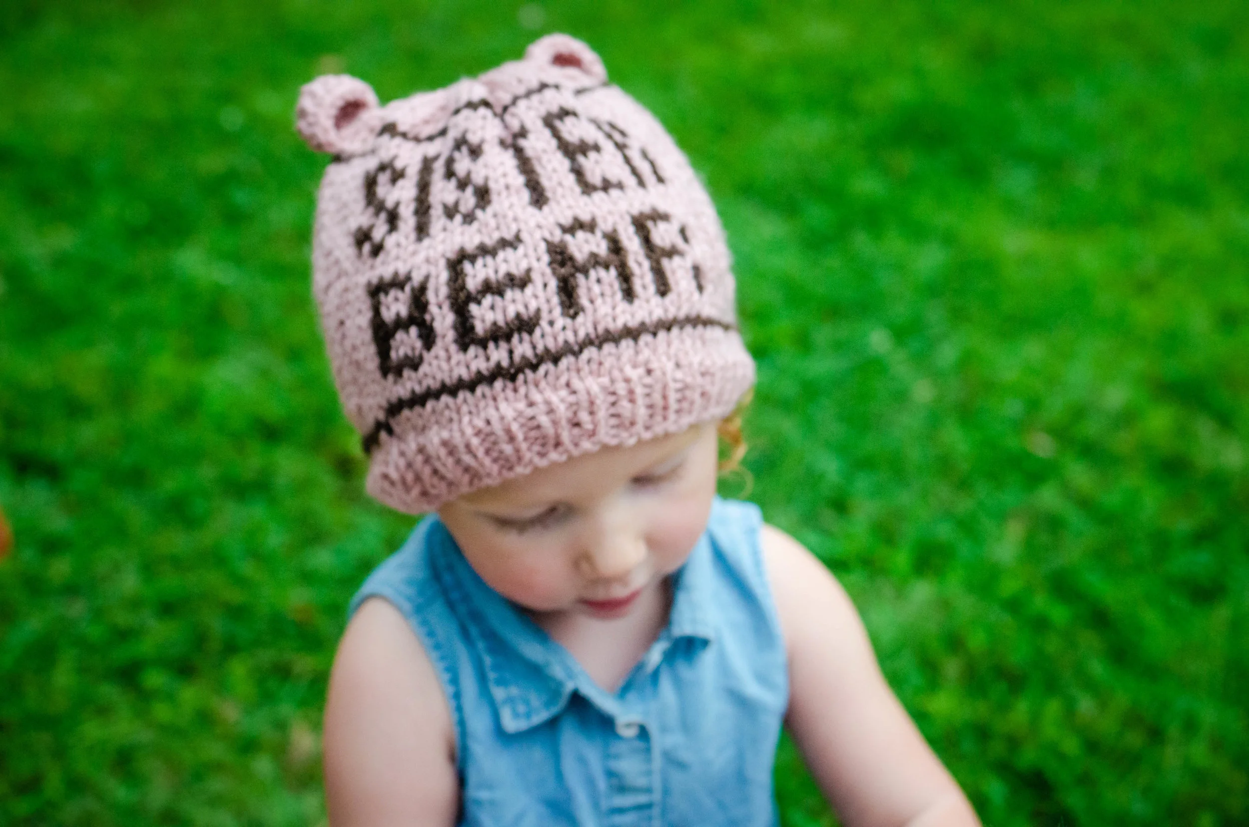 Handmade Knit Beanie - Sister Bear Hat - Baby Girl Toque - Winter Hat - Photo Prop - Custom - Photo Prop - Family Theme