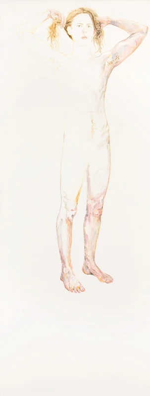 Tyza Stewart , Self Portrait , 2015, oil on board, 185 x 70 cm Image courtesy of the artists and Heiser Gallery, Brisbane Photograph: Jon Linkins