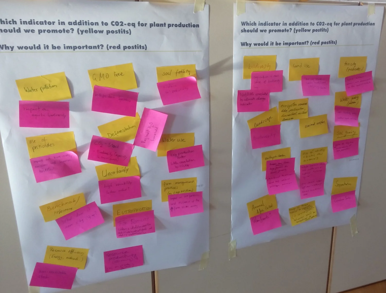 Capturing the knowledge in the room: additional environmental impact indicators to carbon footprint suggested by the workshop participants (photo: Dana Kapitulčinová)