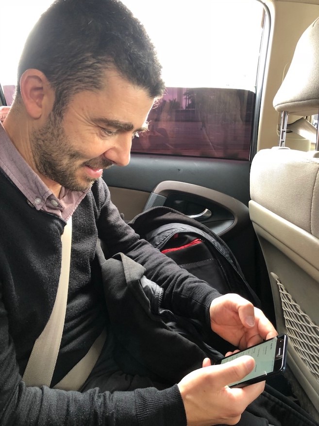 Daniele performing some last minute bug-fixing on our way to the first group of farmers.