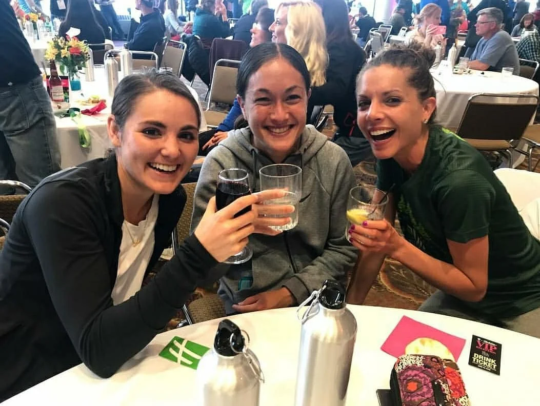 Post race celebrations - From left: Me, Jamie Hershfang (4.5 min PR!), and Kristina Aubert (OTQ in Debut!) Thank you to everyone who sent words of encouragement before and after. To my roommate Jamie and my new friends from DW Running in Chicago. To all of the girls and guys I ran with through Mile 20. To all of the new friends I made. To Oiselle and my Oiselle teammates on the course and at cowbell corner (you all saved me!). To UCAN and my UCAN teammates including Gary Brimmer who supplied me with a blender lol. Then to my RDP Teammates, Tribucha, Jasyoga, InsideTracker, RunRaleigh PT, O2 Fitness, ElliptiGO, Lock Laces, Big Spoon Roasters, Stance, and the community of runners in Raleigh for supporting me along the way and helping me get there <3