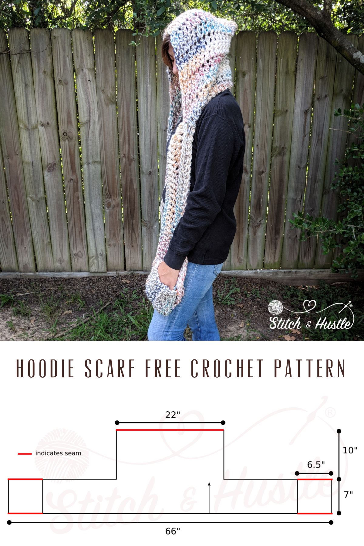 Free knitting pattern for hooded scarf with pockets