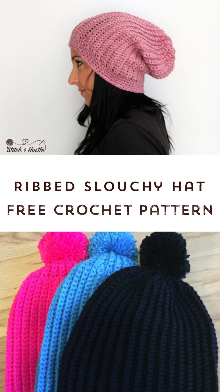 Ribbed Slouchy Beanie Free Crochet Hat 