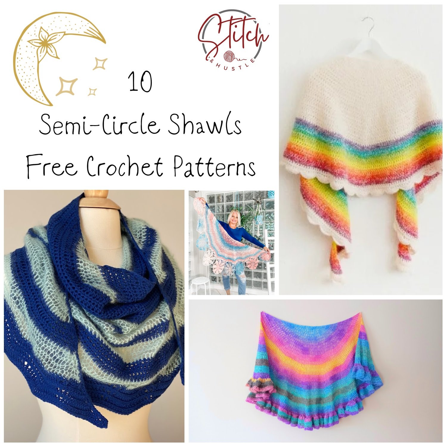 Super Fun Free Crescent Semi-Circle Crochet Shawl Patterns