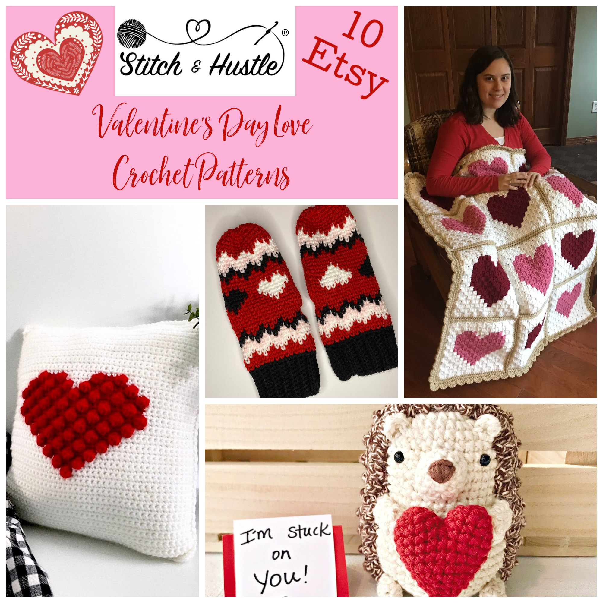 Valentines Day Crochet Bag Heart Knitted Bag 