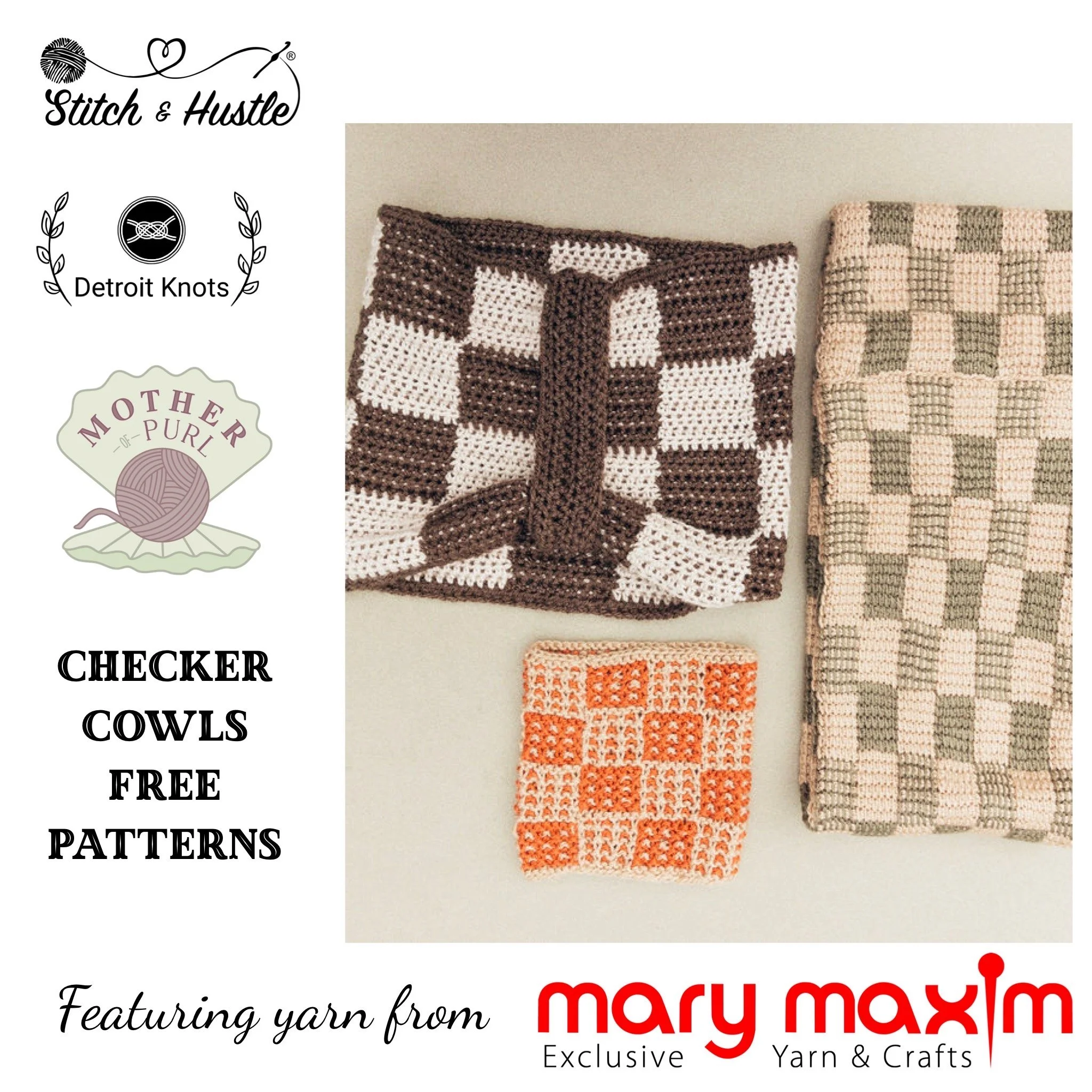 Checkmate Cowls Free Patterns with Mary Maxim Mellowspun DK Yarn ...
