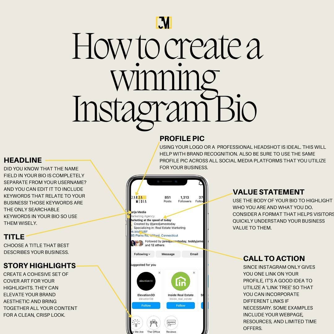 On Instagram, your bio is home to the essential information about your brand, including your services and contact info. 

Want to leave a lasting impression on your audience? Start by organizing a winning  bio! 🤓 

. 
.
.

#marketing #socialmedia #c