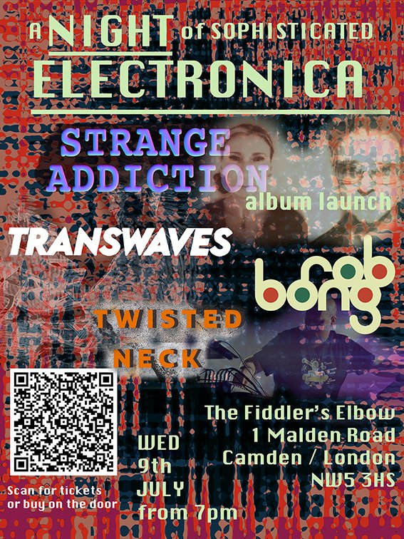 Strange Addiction album launch, guests: Rob Bong, Transwaves, Twisted Neck tickets here Come join us for a night of classy electronica vibes and the exciting album launch of Strange Addiction's debut album DUST! Welcome to a nigh