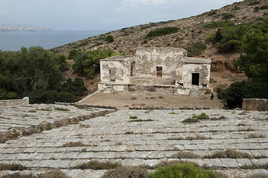 Open Theater at abandoned concentration camp. Makronisos island, Cyclades. Greece.