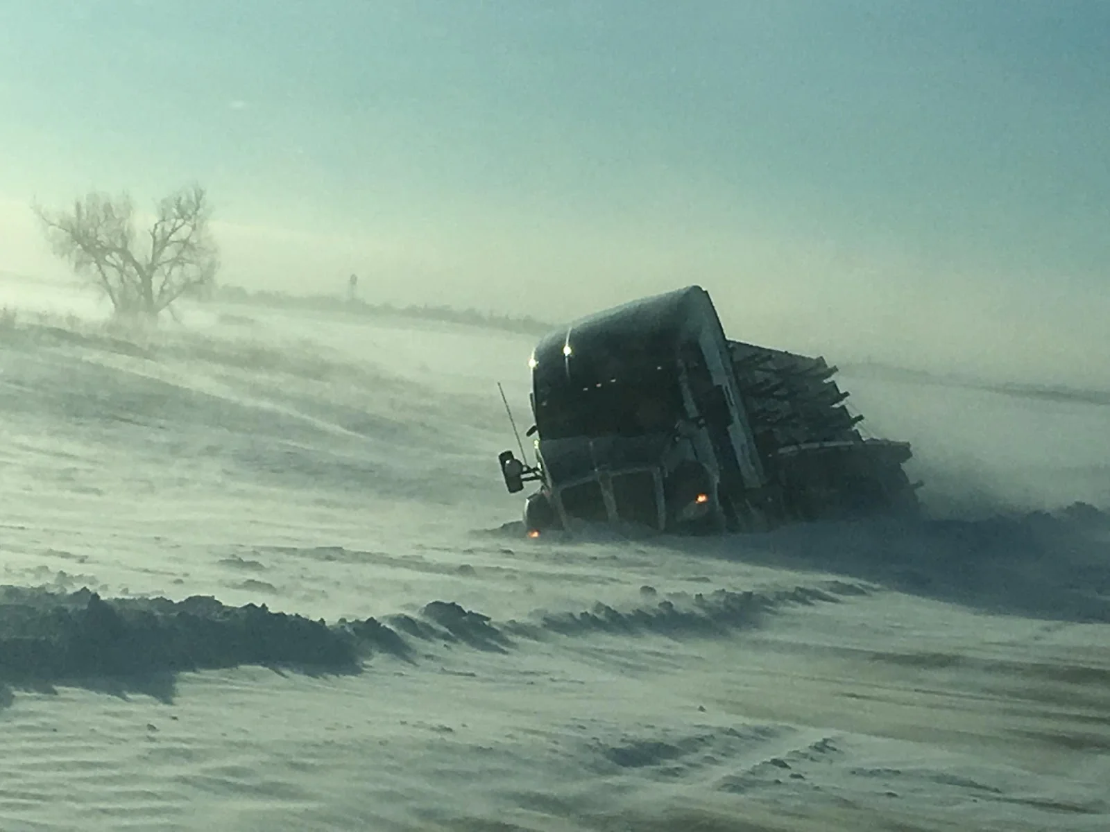 a big rig trapped in the snow