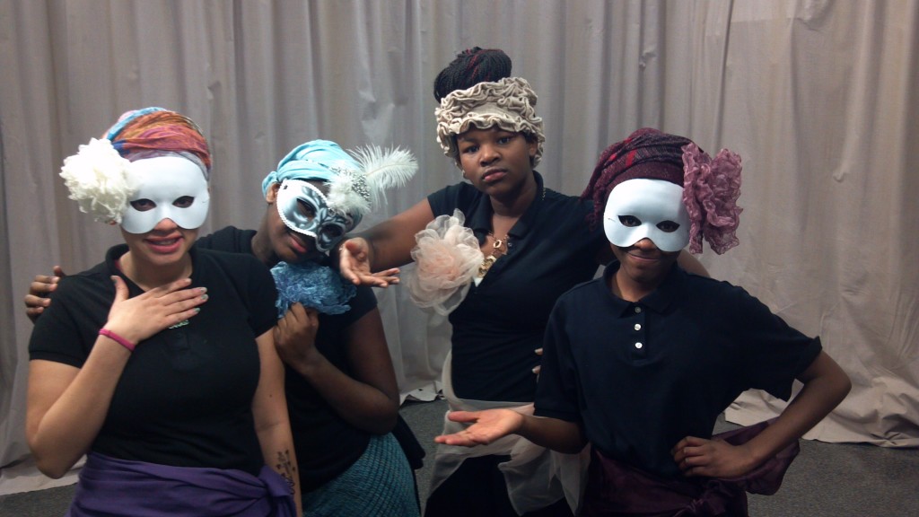 Hughes High School Students show off their “ball” costumes. Daria, Passion, Clarice and India, Fall 2013