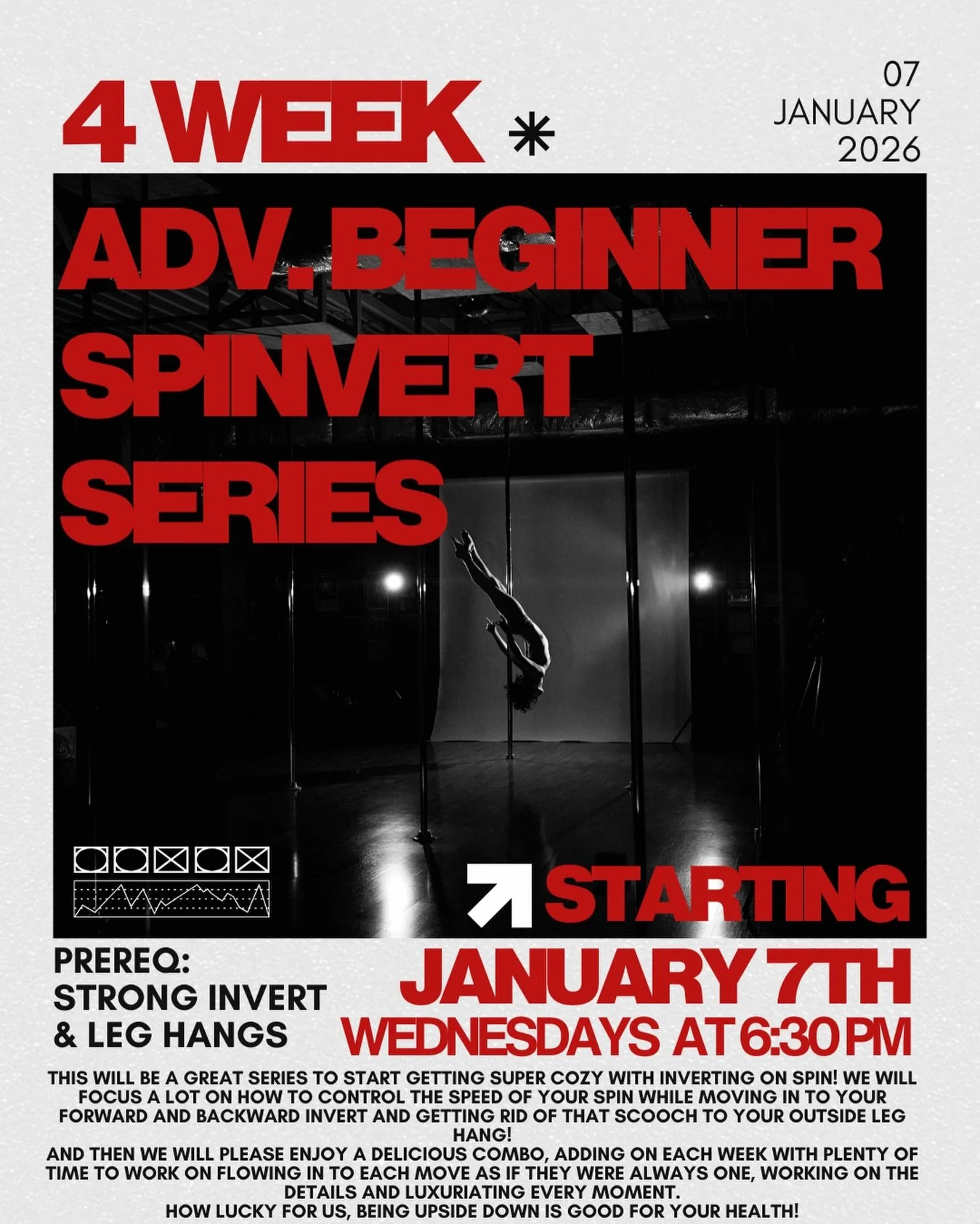 Welcome back! ❤️ If you need to dance it out after the holiday, we got you! We&rsquo;re open and back at it! And if you are hooked on inverts these days @boo_velvet has a new series coming up on January 7th 🙃

Friday 
10- Liminal Space
6- 8 Week Beg