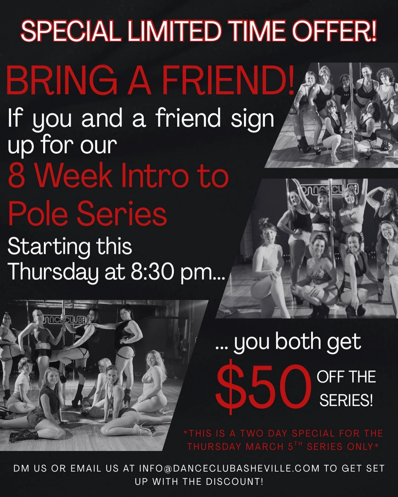Call that one friend you know is always willing to try something new and tell them you&rsquo;re both busy on Thursday evening now! ❤️ DM us or email us to get you and your friend set up  with the discount for our newest Intro to Pole Series starting 
