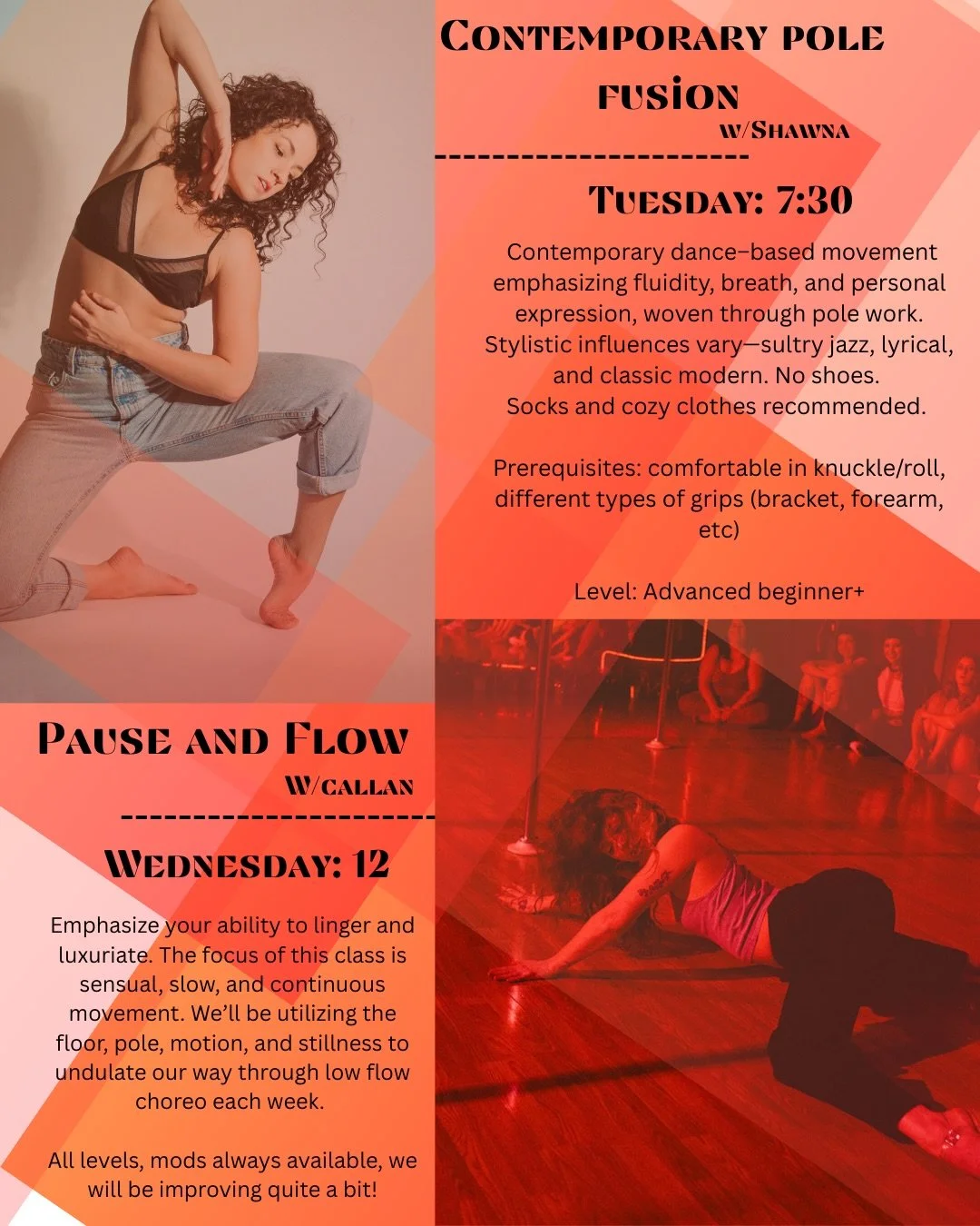 We wanted to share these beautiful fliers of all of our drop in classes - made by the multi- talented @shawnana_leigh ! ✨We will be putting them in a highlight and hope it gives you a better feel and level of our drop in classes. But of course! If yo