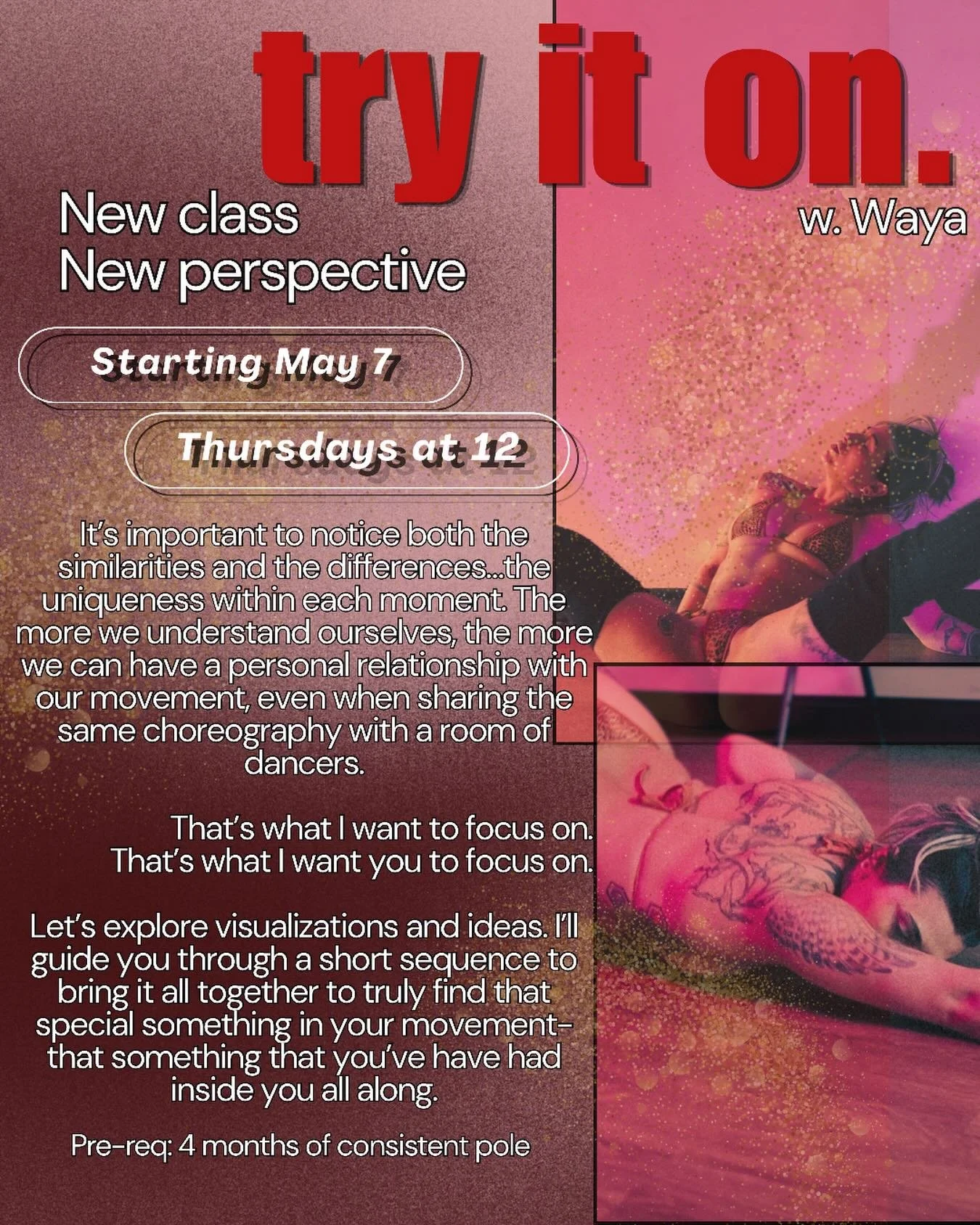 🚨 New Class Alert🚨 
With @why_ya_onapole !

✨Starting Thursday May 7 at 12:00 pm ✨ 

Try It On! - Pole Drop-In 

A big part of dropping into your dance style is getting to know the things you like and the things you don&rsquo;t like. 
In your avera