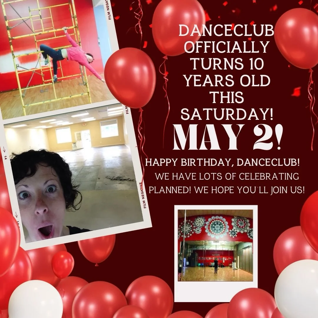 It&rsquo;s almost Danceclub&rsquo;s 10th Birthday! This Saturday, May 2nd is the day- ten years ago- that the doors officially opened! 😭🥰 Thank you to everyone that came to dance and move and make friends at the studio over the last decade!❤️ It wo
