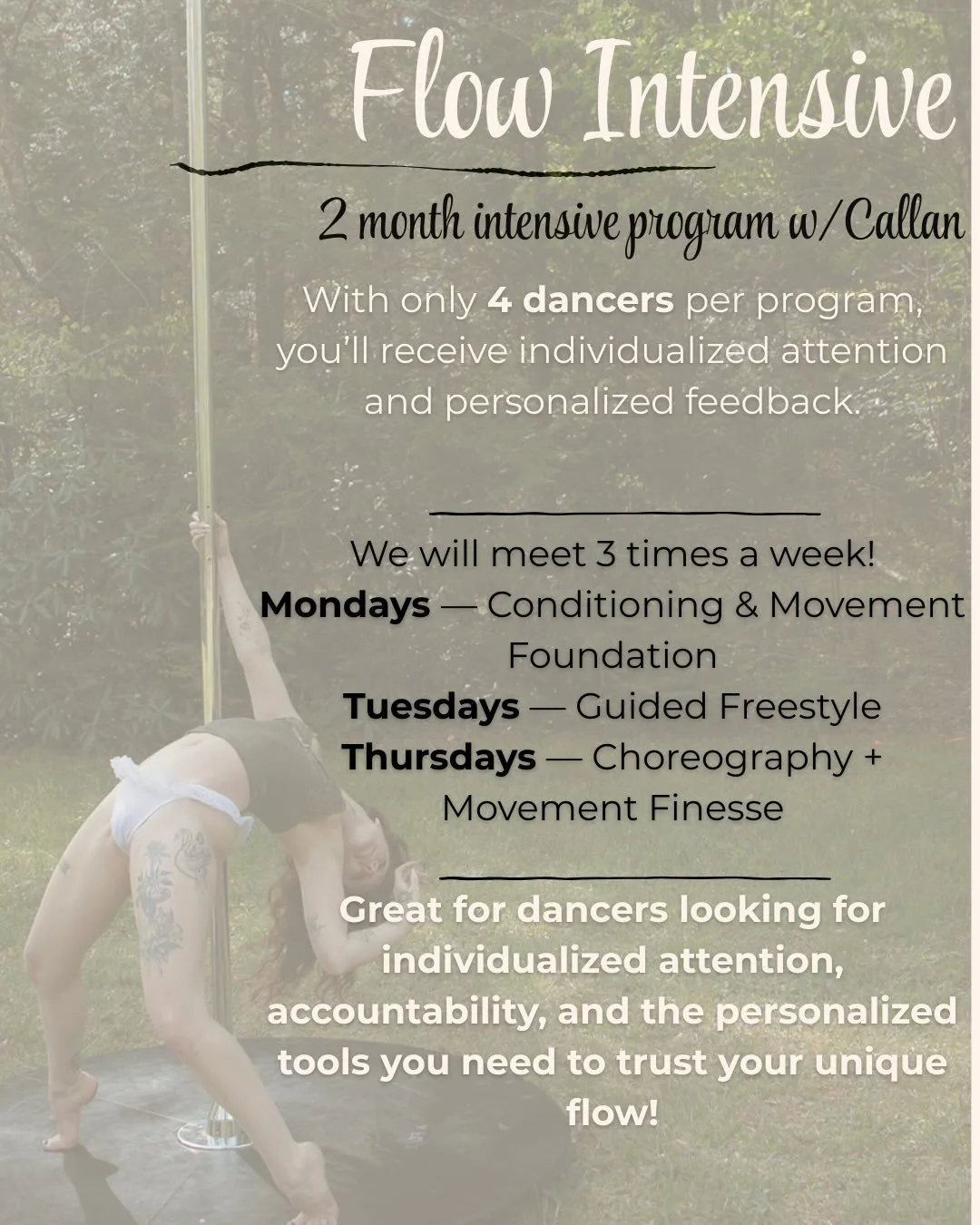 @pole_angel_ will be starting a new Flow Intensive soon!  This is such a great opportunity to dive into your movement. If you are interested or have questions - DM her! ❤️