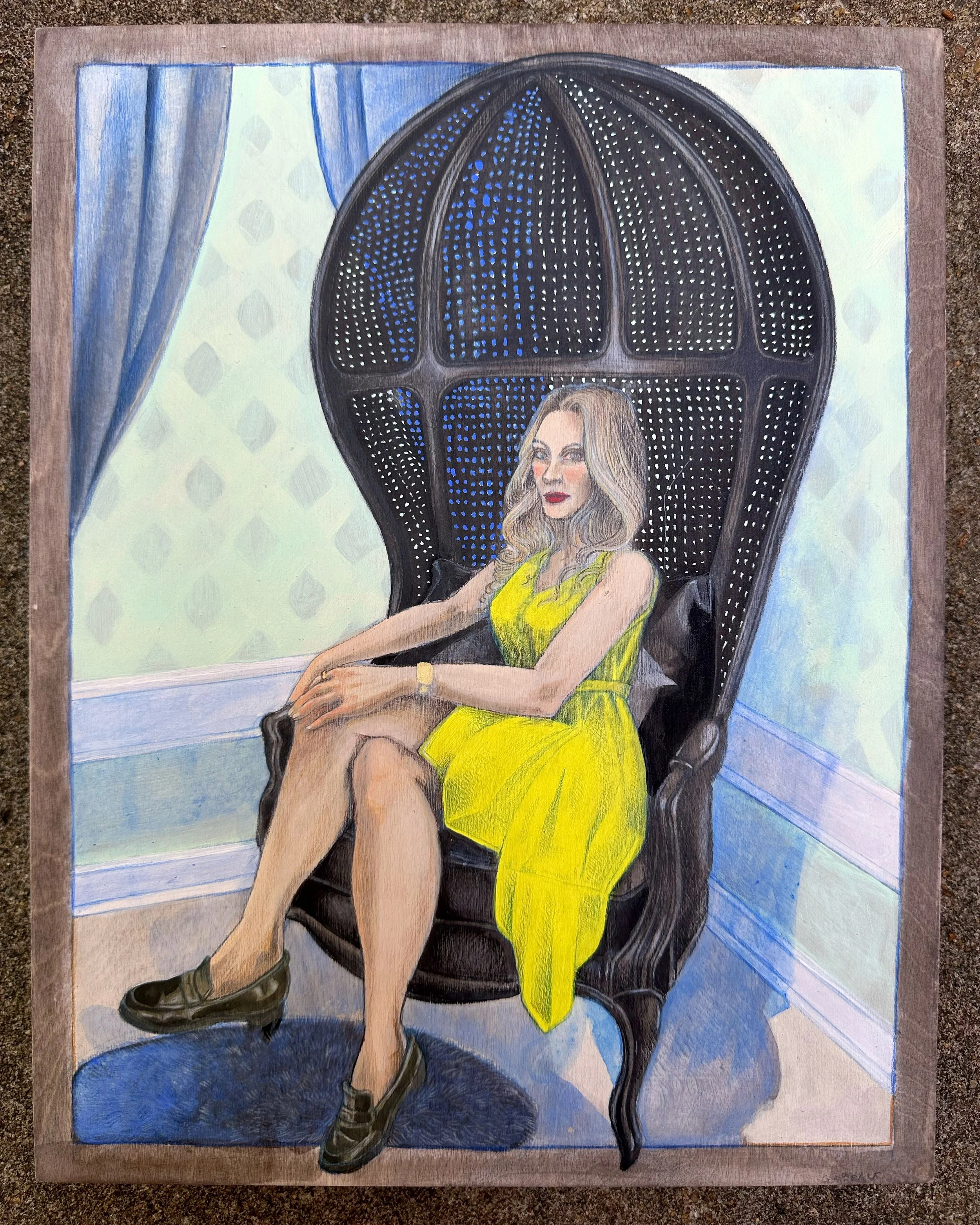 Yellow Dress | 8"x10"x1" | Acrylic gouache on birch panel | 2023 | Private Commission