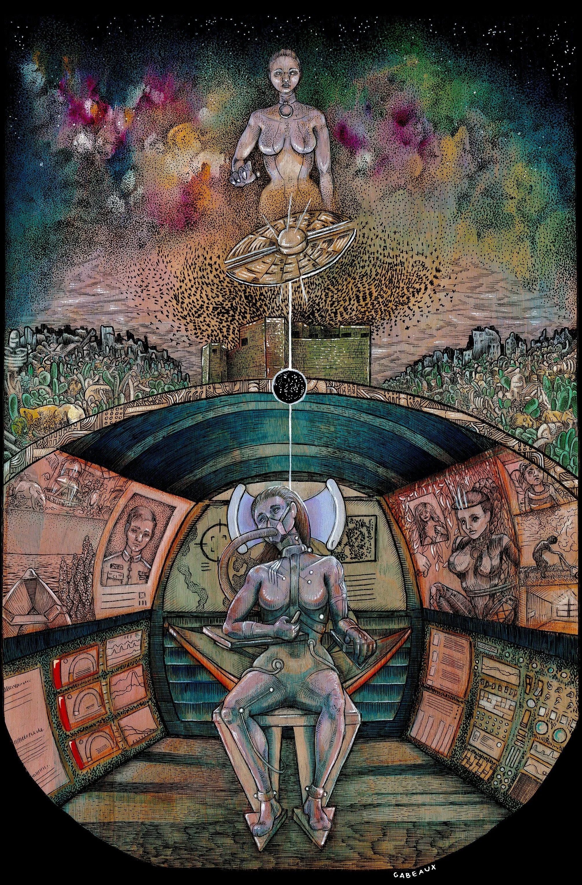 Points of Light | 9"x12" | Gouache and acrylic ink on wood | Illustration for Infinite Worlds Magazine, "Points of Light" by Paul Green | 2019 