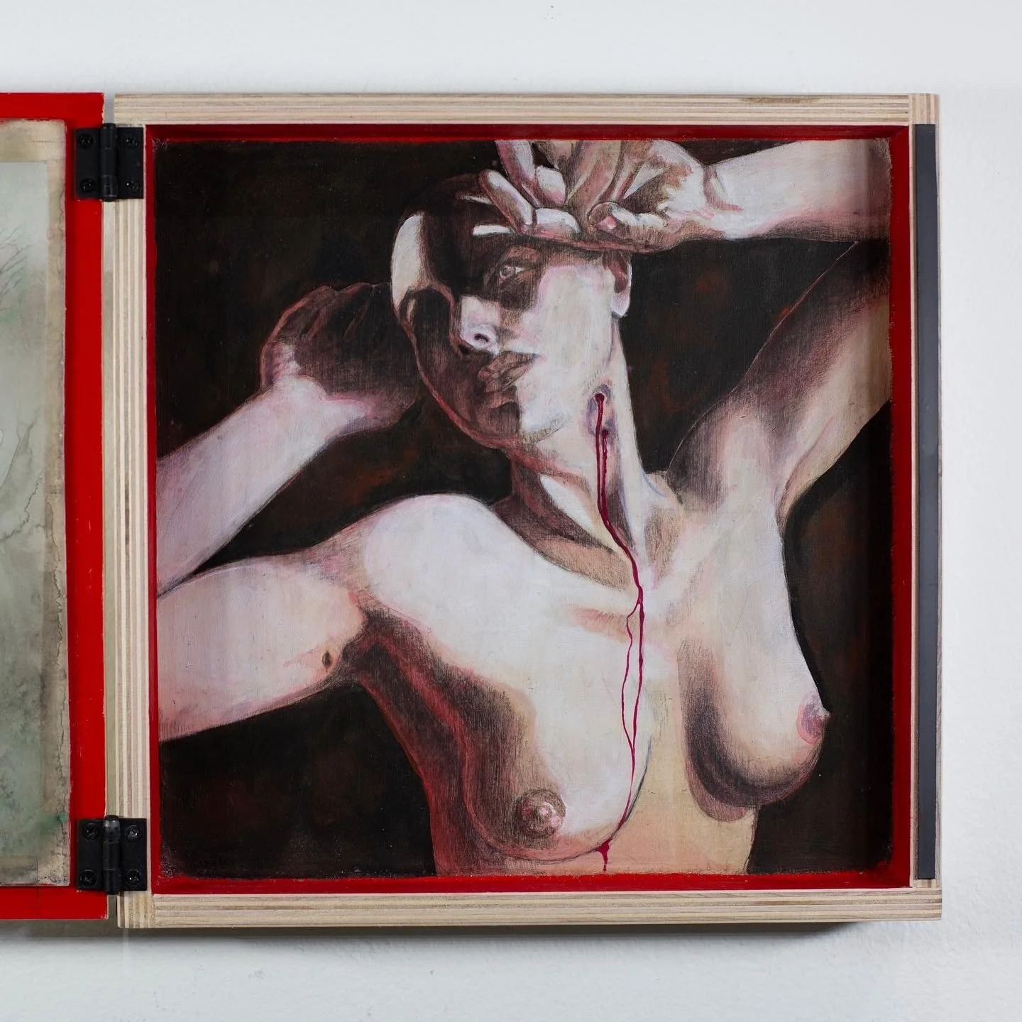 Vampyre | 12"x24"x3" open | Acrylic Gouache and colored pencil on articulated birchwood box and plexiglass | 2023 | Sold