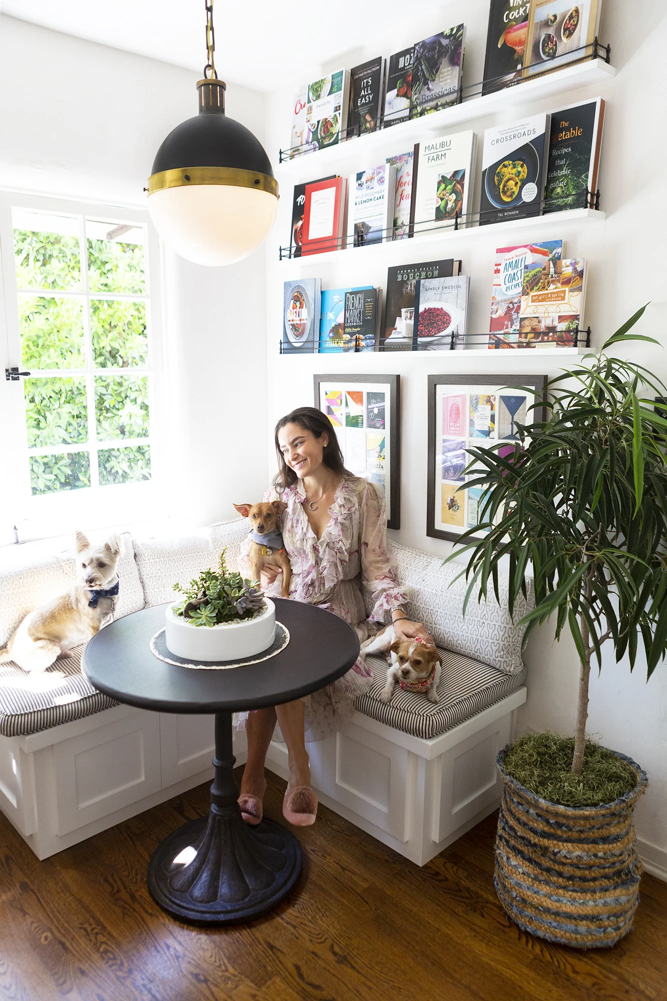 Sara with her adorable pups.